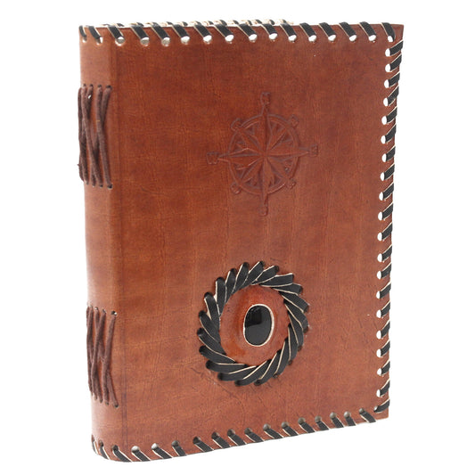 Notizbuch aus schwarzem Onyx und Kompass aus Leder (7x5 Zoll)