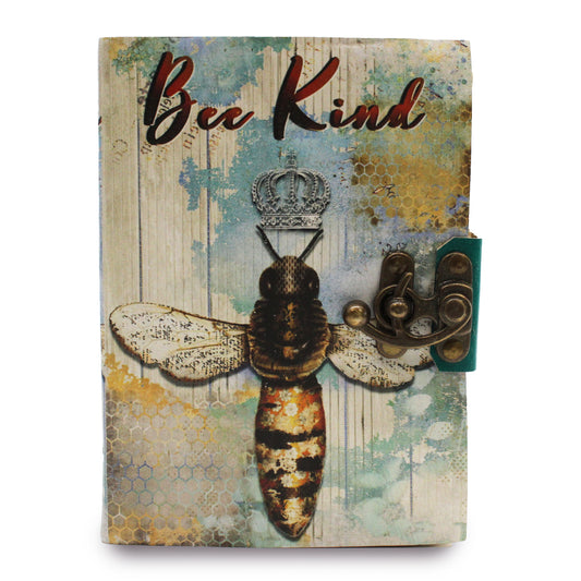 Leder-Notizbuch „Bee Kind“ mit Büttenrand (7x5 Zoll)