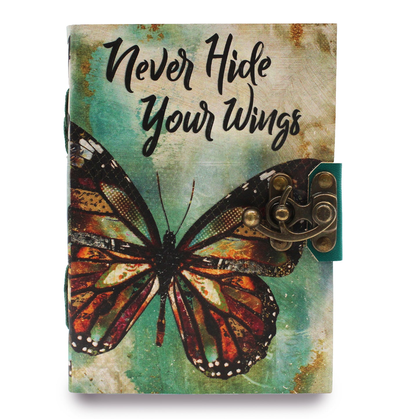 Leder-Notizbuch „Never Hide Your Wings“ mit Büttenrand (7x5 Zoll)