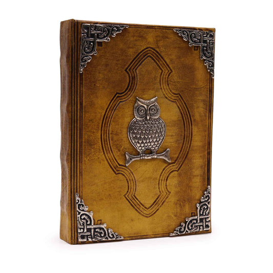 Heafty Coffee Tan Book – Zink-Eulen-Dekor – 200 Seiten mit Büttenrand – 26 x 18 cm