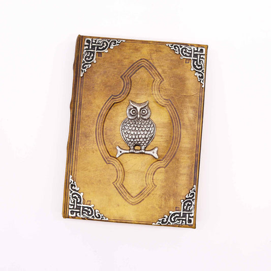 Heafty Coffee Tan Book – Zink-Eulen-Dekor – 200 Seiten mit Büttenrand – 26 x 18 cm
