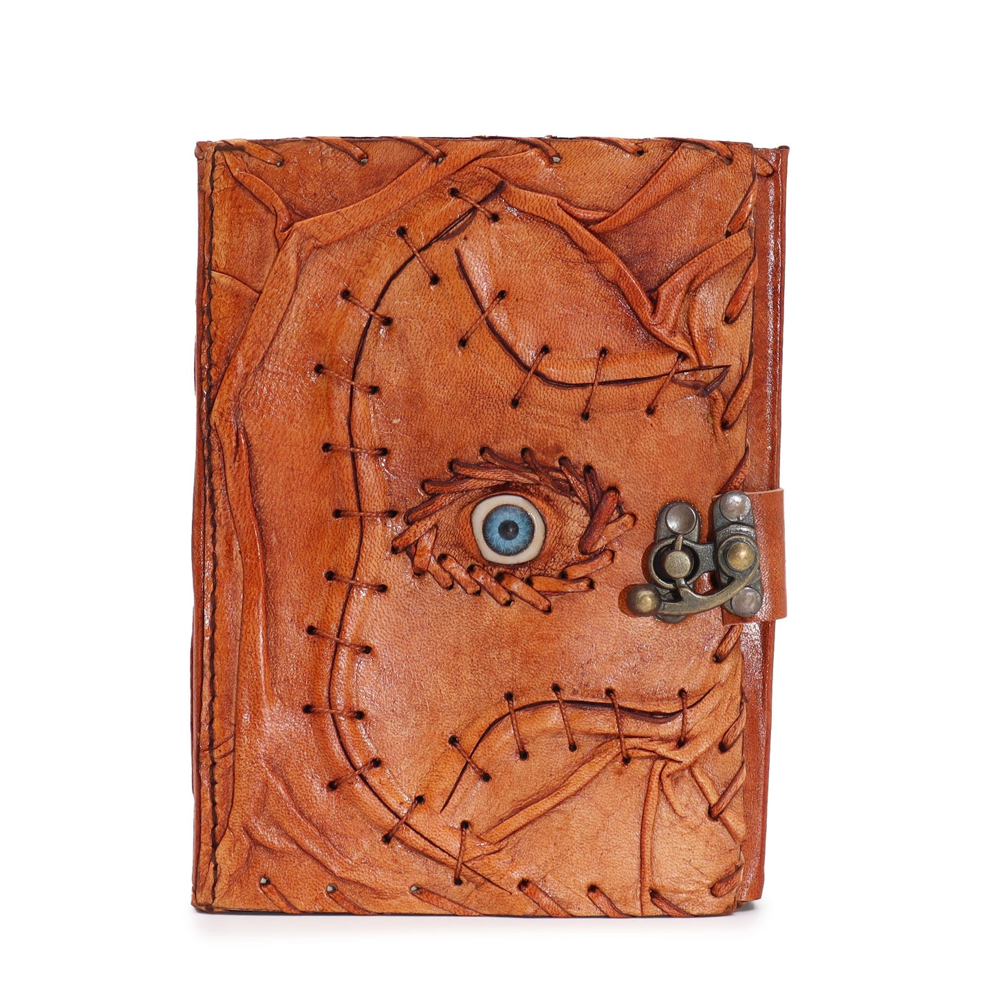 Hellbraunes Buch – Dekor „Böser Blick“ – 160 Seiten mit Büttenrand – 17 x 12,5 cm