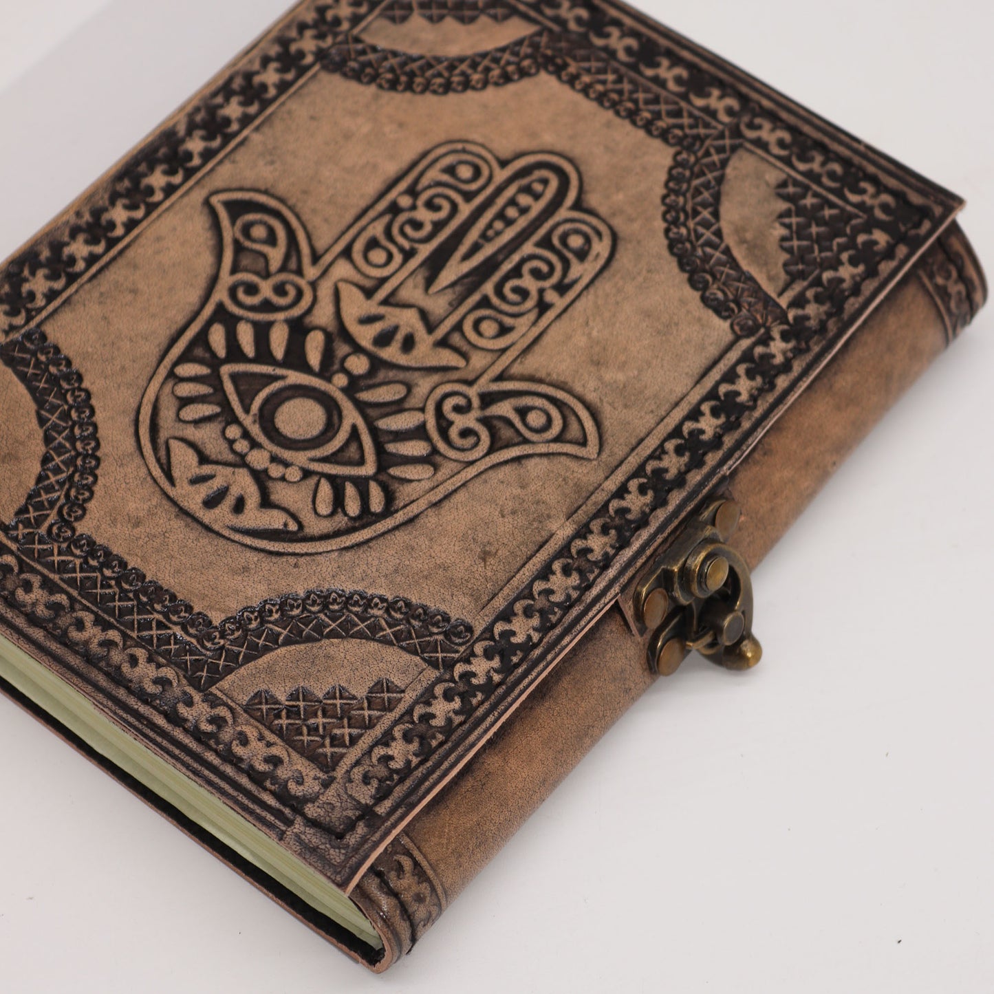 Hamsa – Esoterisches Notizbuch – Antikgrau – 200 Seiten Stichkante – 17,5 x 12,5 x 3 cm