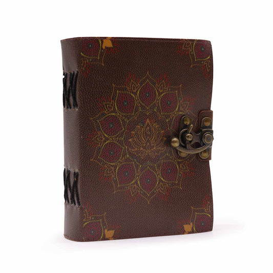 Leder-Notizbuch mit Lotus-Mandala und Büttenrand