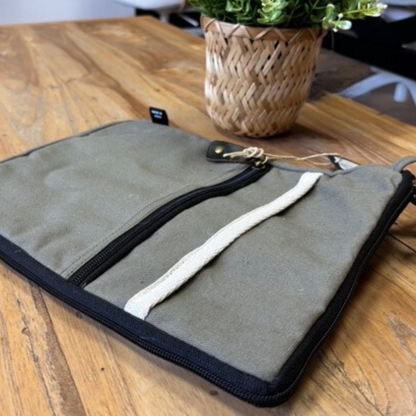 Große Laptoptasche aus Canvas - Olivgrün