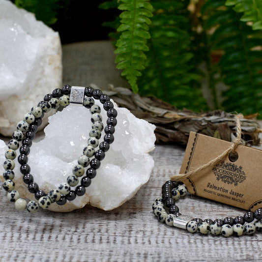 Magnetisches Edelsteinarmband - Dalmatiner-Jaspis