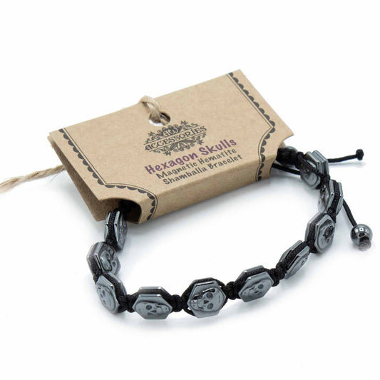 Magnetisches Hämatit-Shamballa-Armband - Sechseckige Totenköpfe