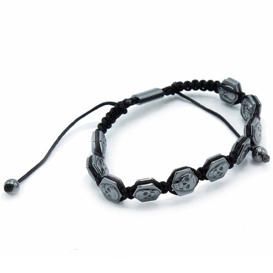 Magnetisches Hämatit-Shamballa-Armband - Sechseckige Totenköpfe