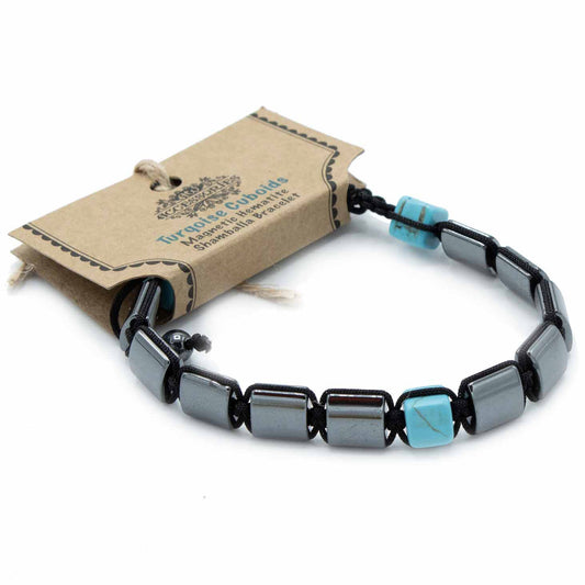 Magnetisches Hämatit-Shamballa-Armband - Türkisfarbene Quader
