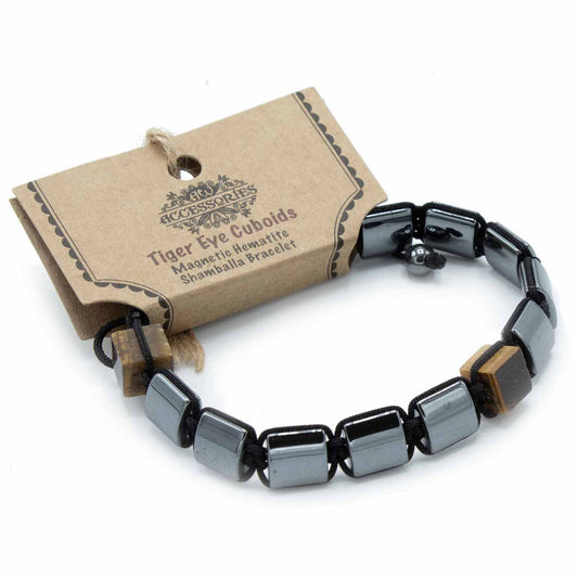 Magnetisches Hämatit-Shamballa-Armband - Tigerauge-Quader