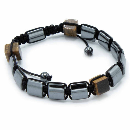 Magnetisches Hämatit-Shamballa-Armband - Tigerauge-Quader