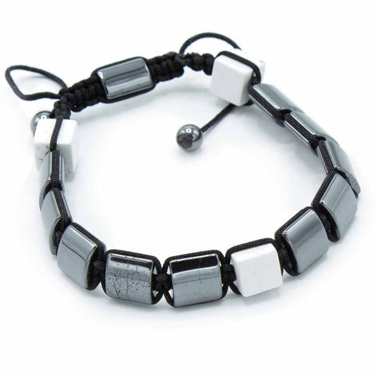 Magnetisches Hämatit-Shamballa-Armband - Weiße Jaspis-Quader