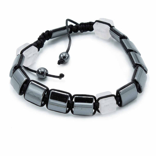 Magnetisches Hämatit-Shamballa-Armband - Rosenquader