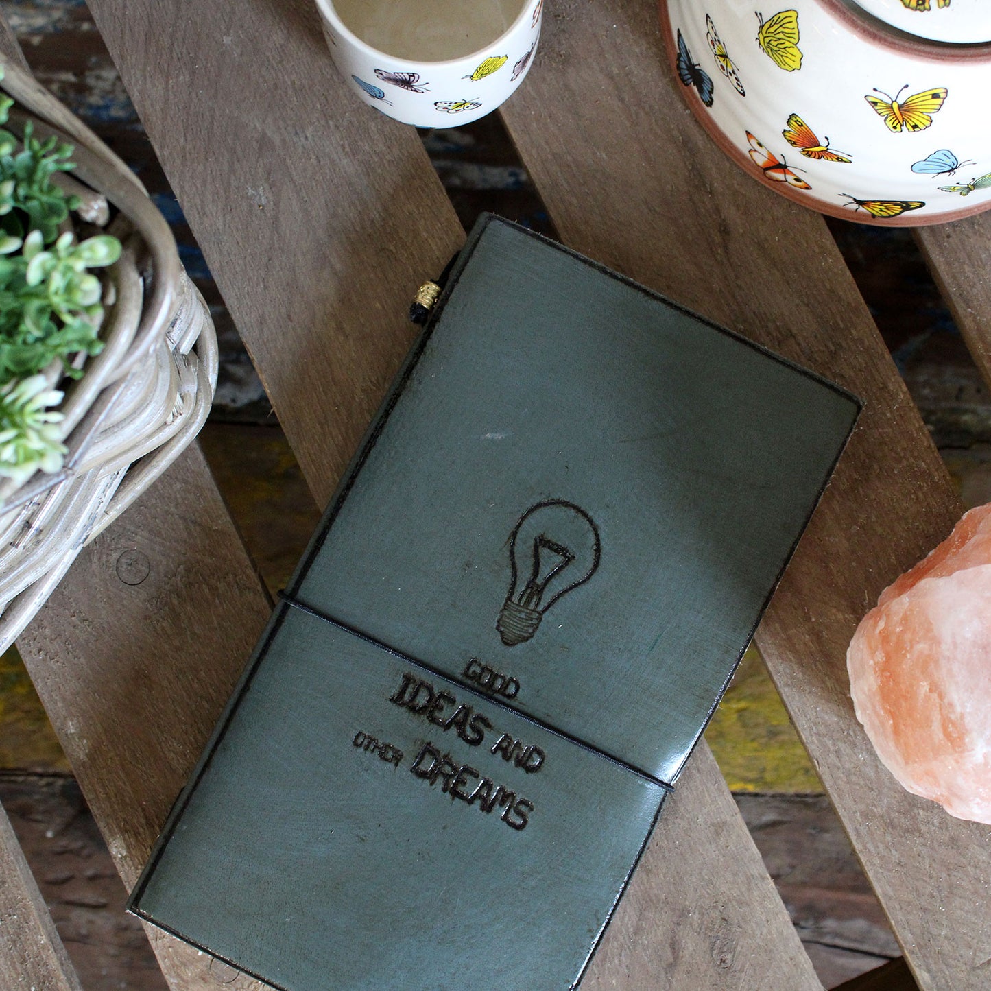 Handgefertigtes Lederjournal - Gute Ideen und andere Träume - Grau (80 Seiten)