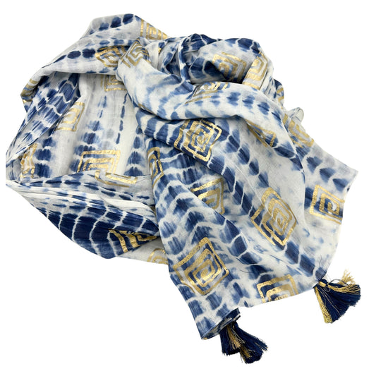 Nomad Sari On the Med Collection - Pareo- Blue Tie Dye & Blockprint