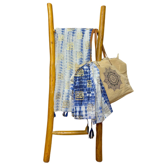 Nomad Sari On the Med Collection - Pareo- Blue Tie Dye & Blockprint