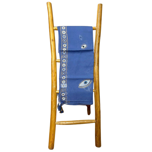Nomad Sari On the Med Collection - Pareo- Rich Blue & Gold Hand Painted Evil Eye Design