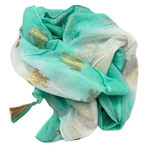 Nomad Sari On the Med Collection - Pareo- White & Turquoise Gold Turtle Design