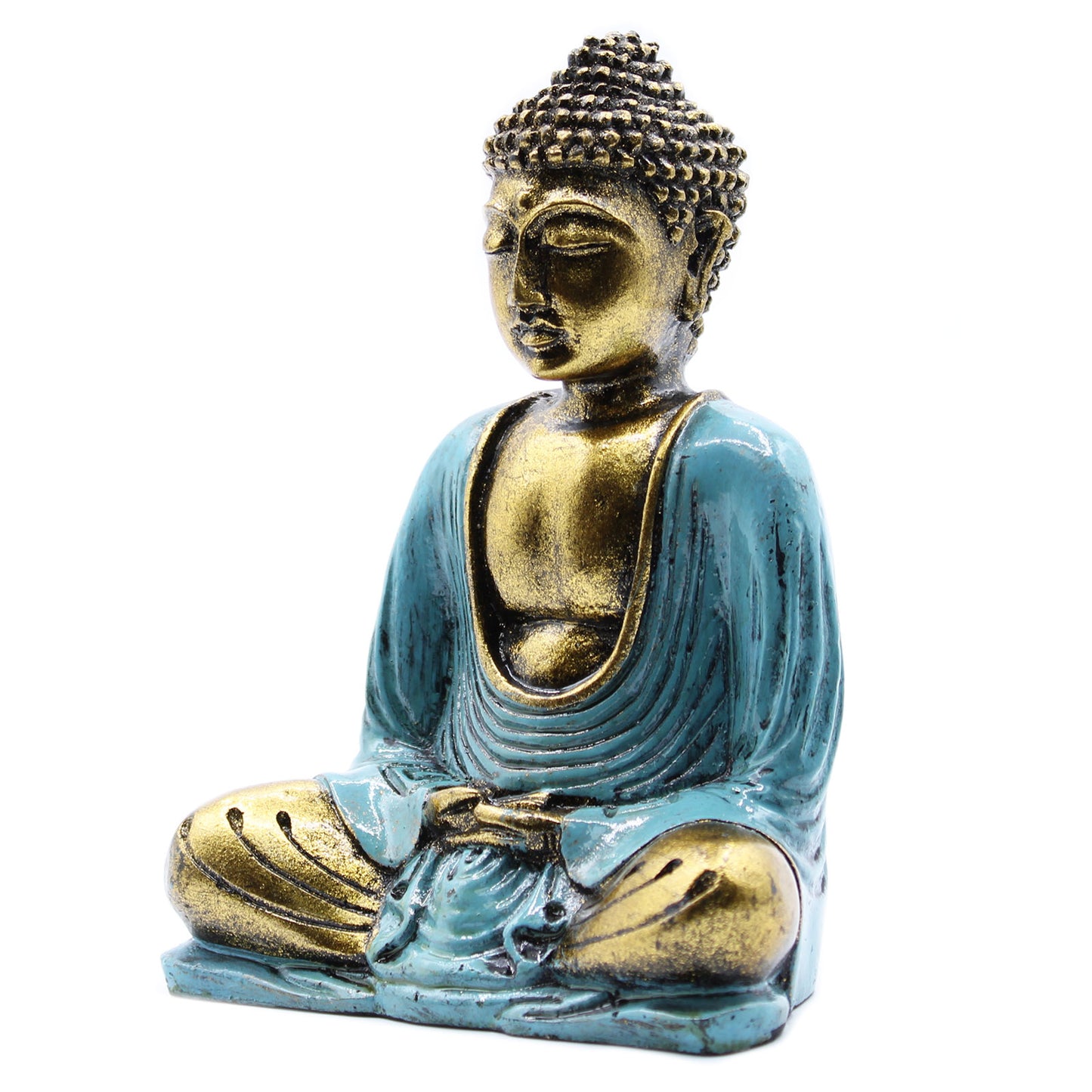Blaugrüner und goldener Buddha – Mittelgroß