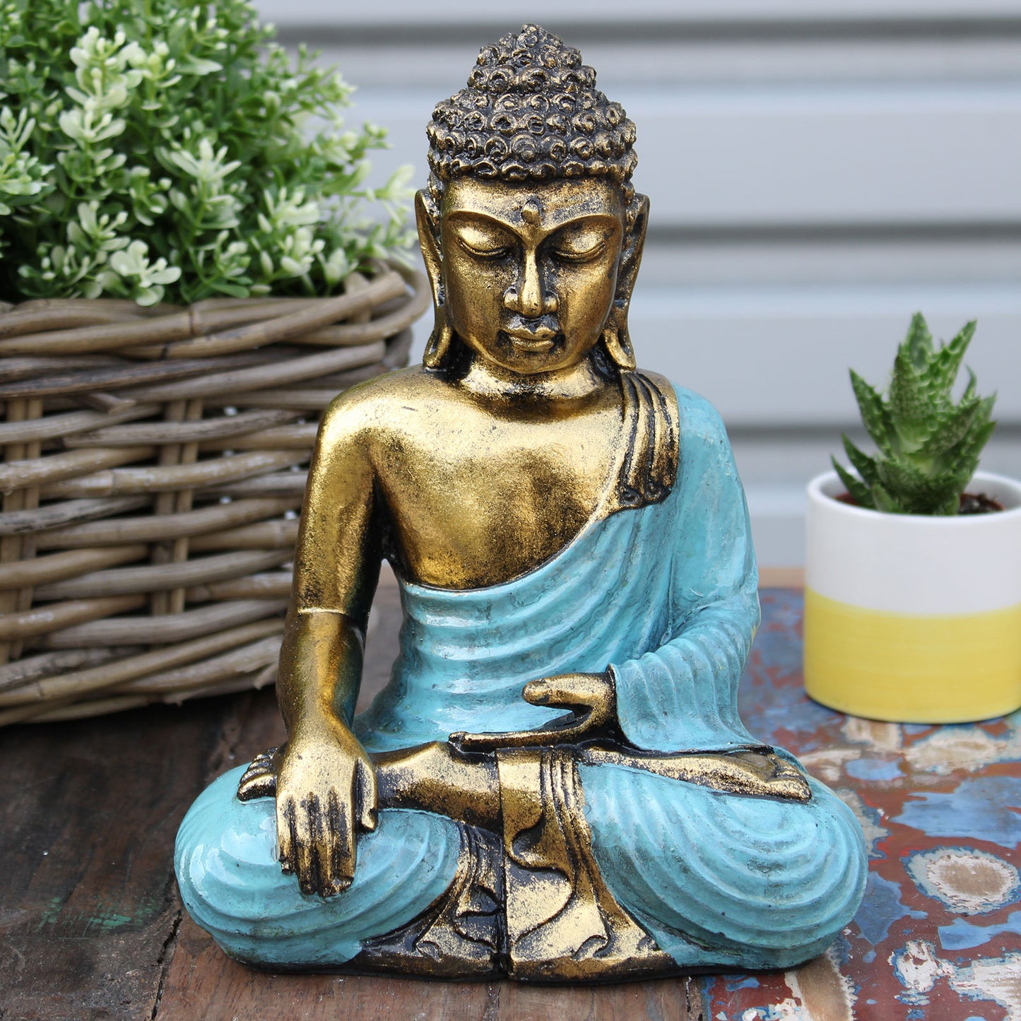 Blaugrüner und goldener Buddha - Groß 
