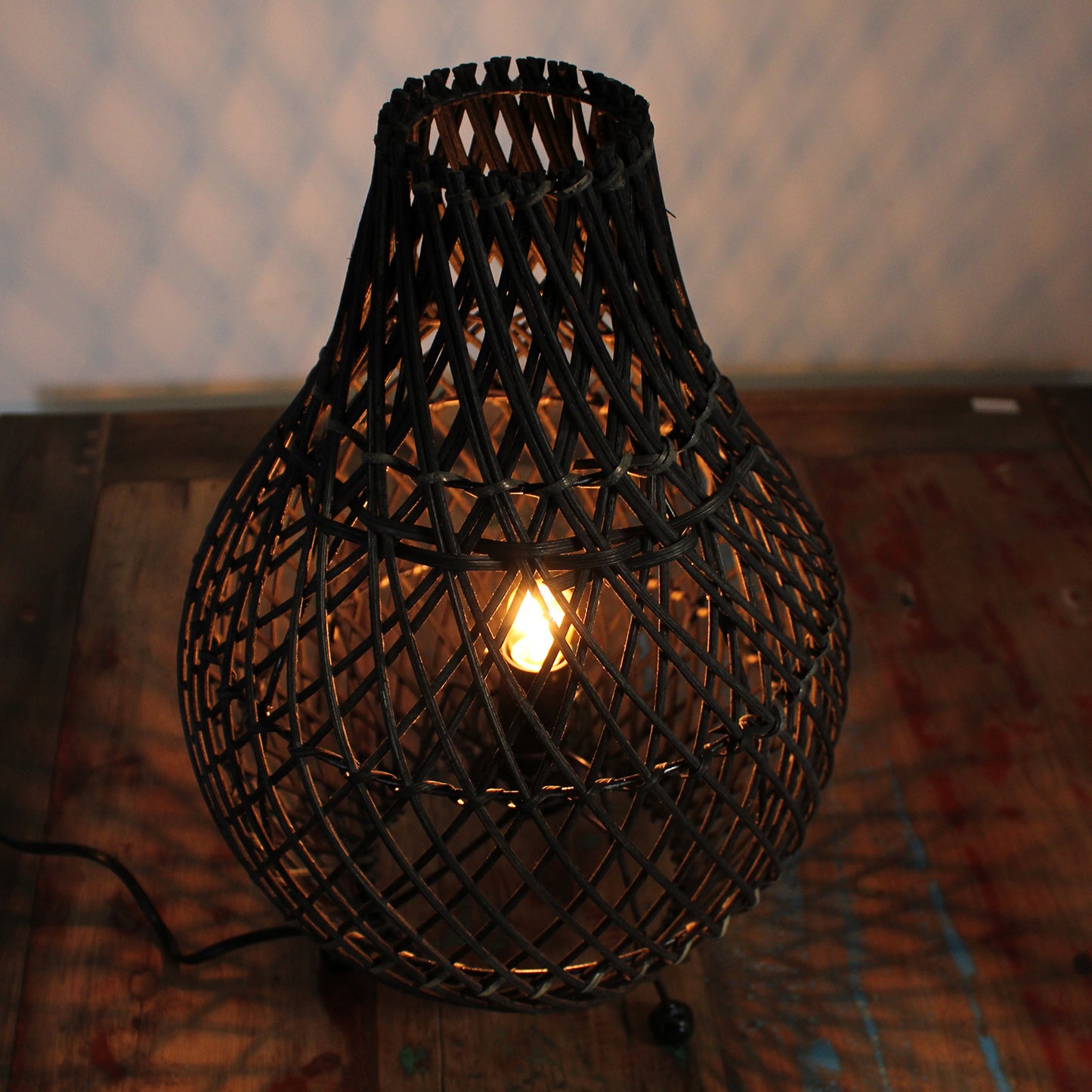 Rattan-Tischlampen - Schwarz