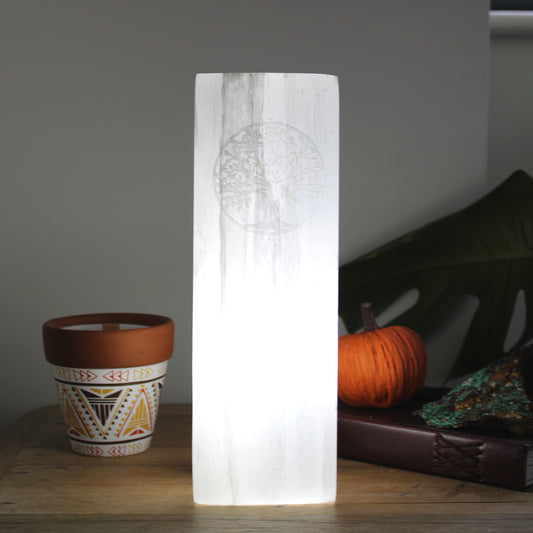 Selenit-Blocklampe 25cm - Baum des Lebens