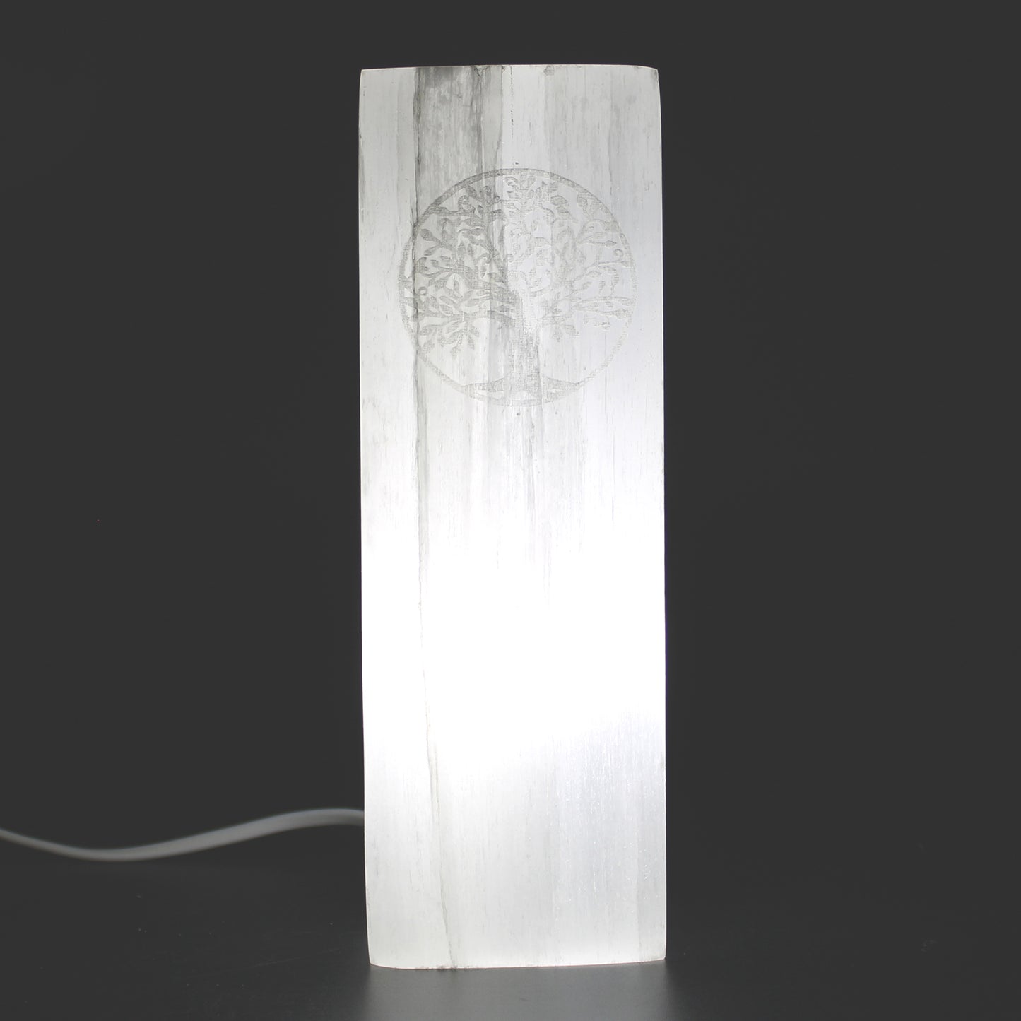 Selenit-Blocklampe 25cm - Baum des Lebens