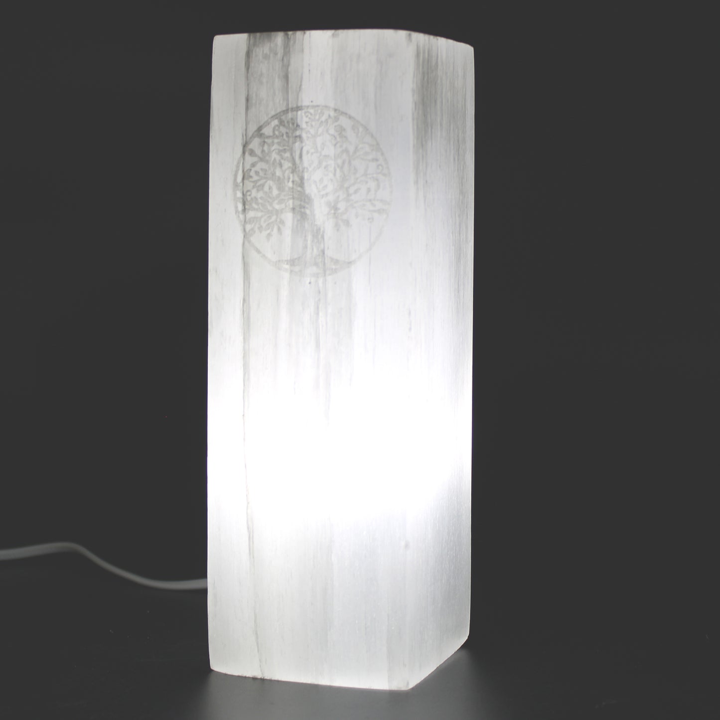 Selenit-Blocklampe 25cm - Baum des Lebens