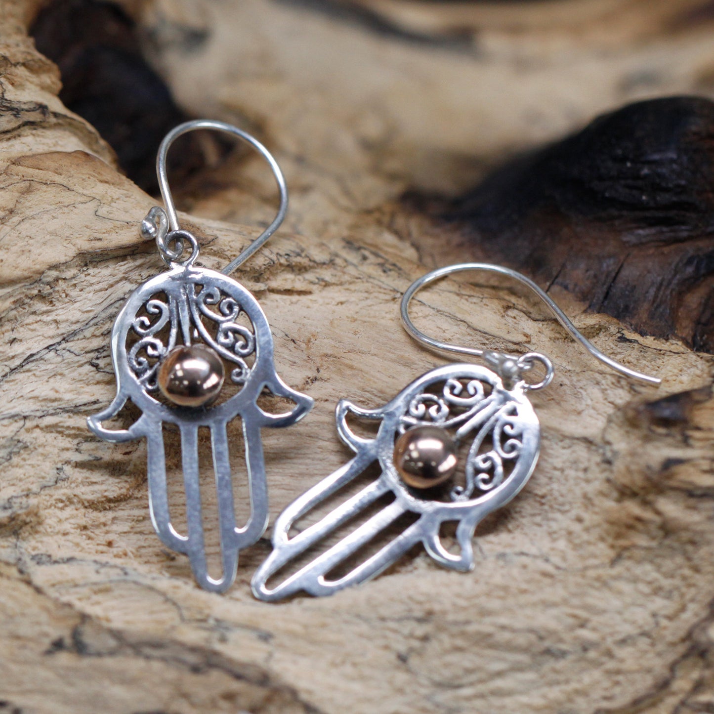 Silber &amp; Gold Ohrringe - Hamsa