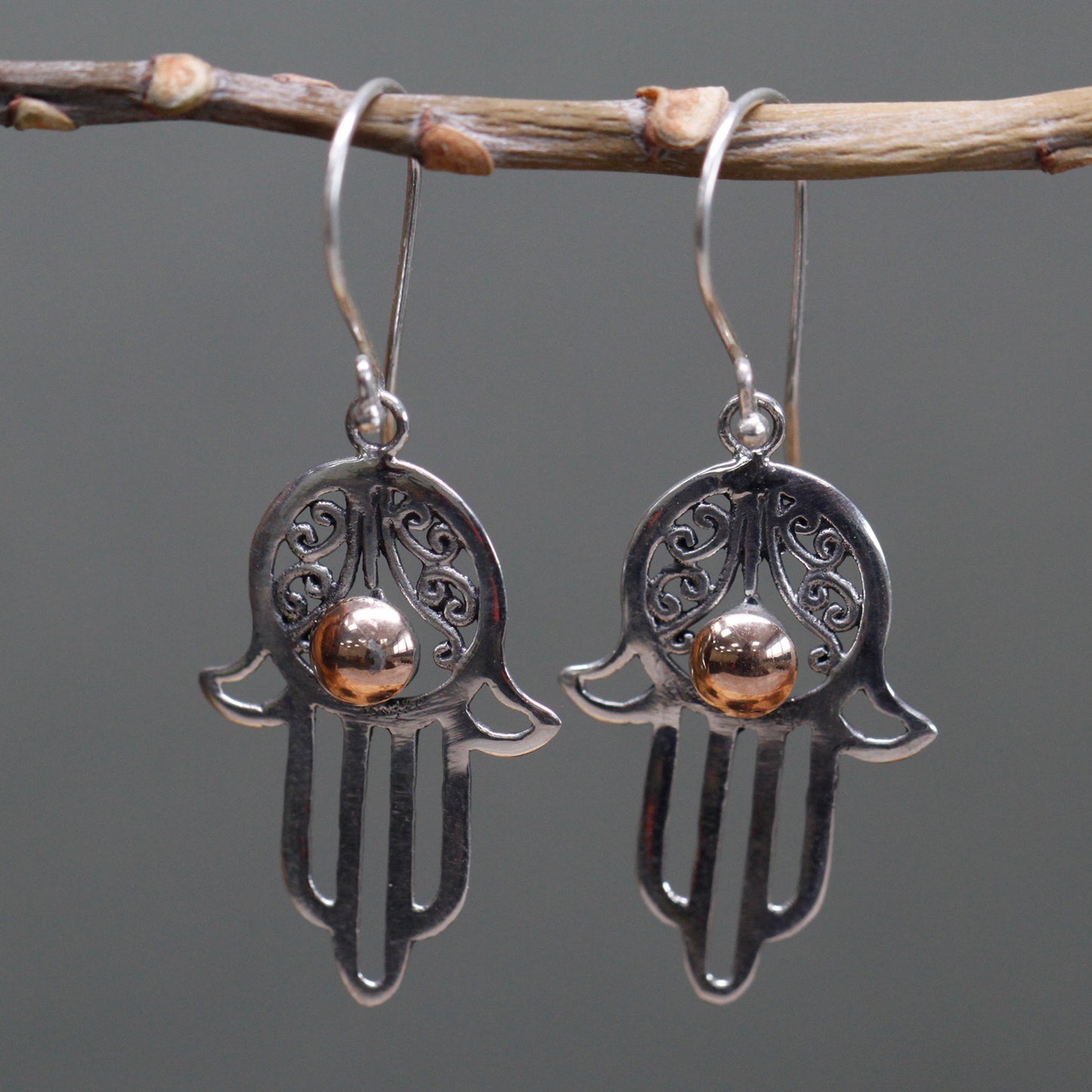 Silber &amp; Gold Ohrringe - Hamsa