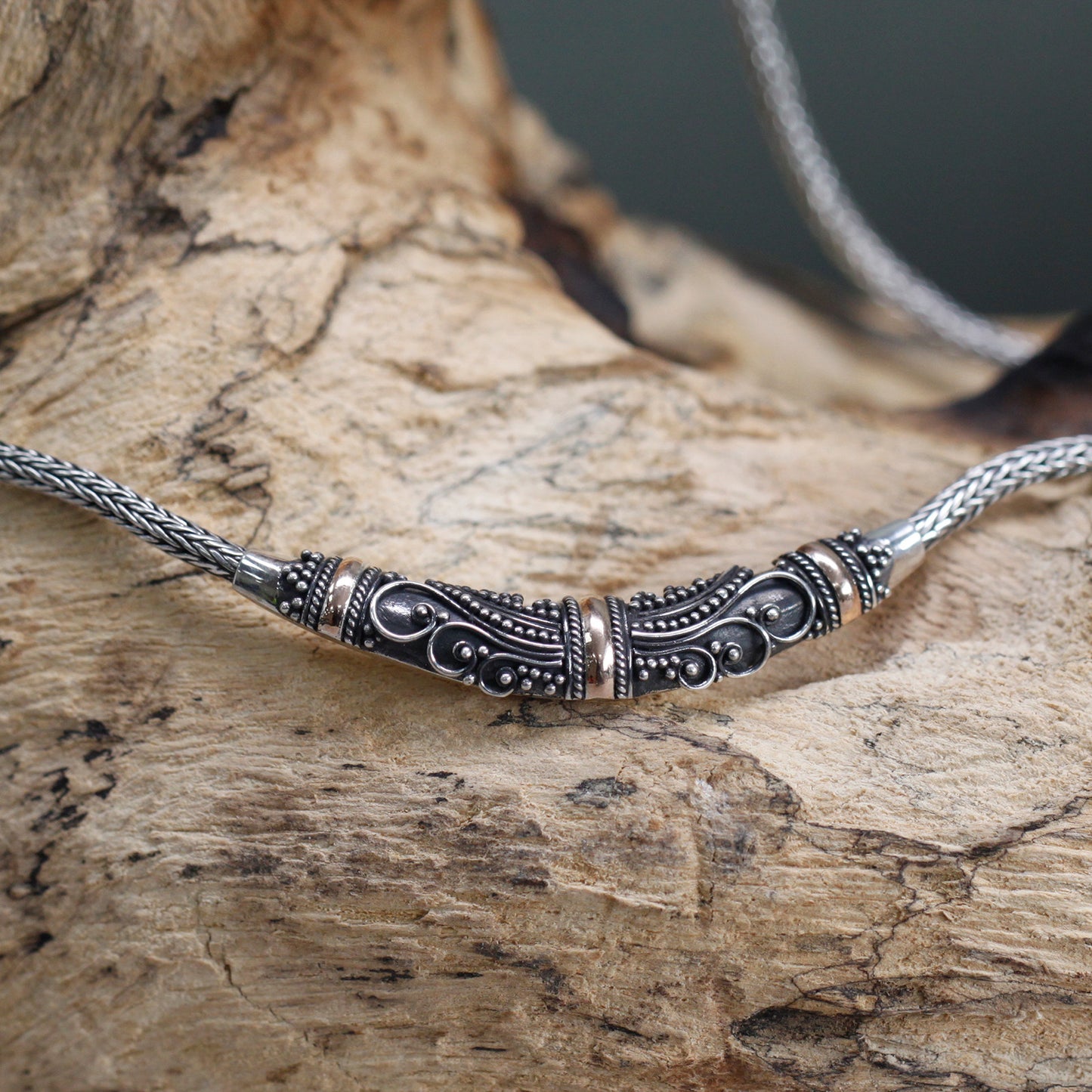 Silber &amp; Gold Halskette - Tribal