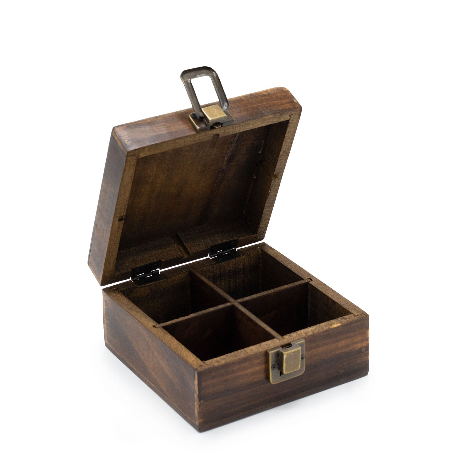 Teebox mit Mangoschnitzerei (4 Fächer)