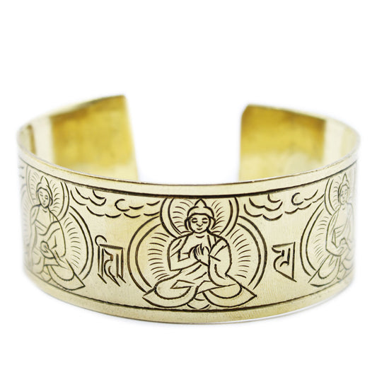 Tibetisches Messingarmband - Fünf Buddha
