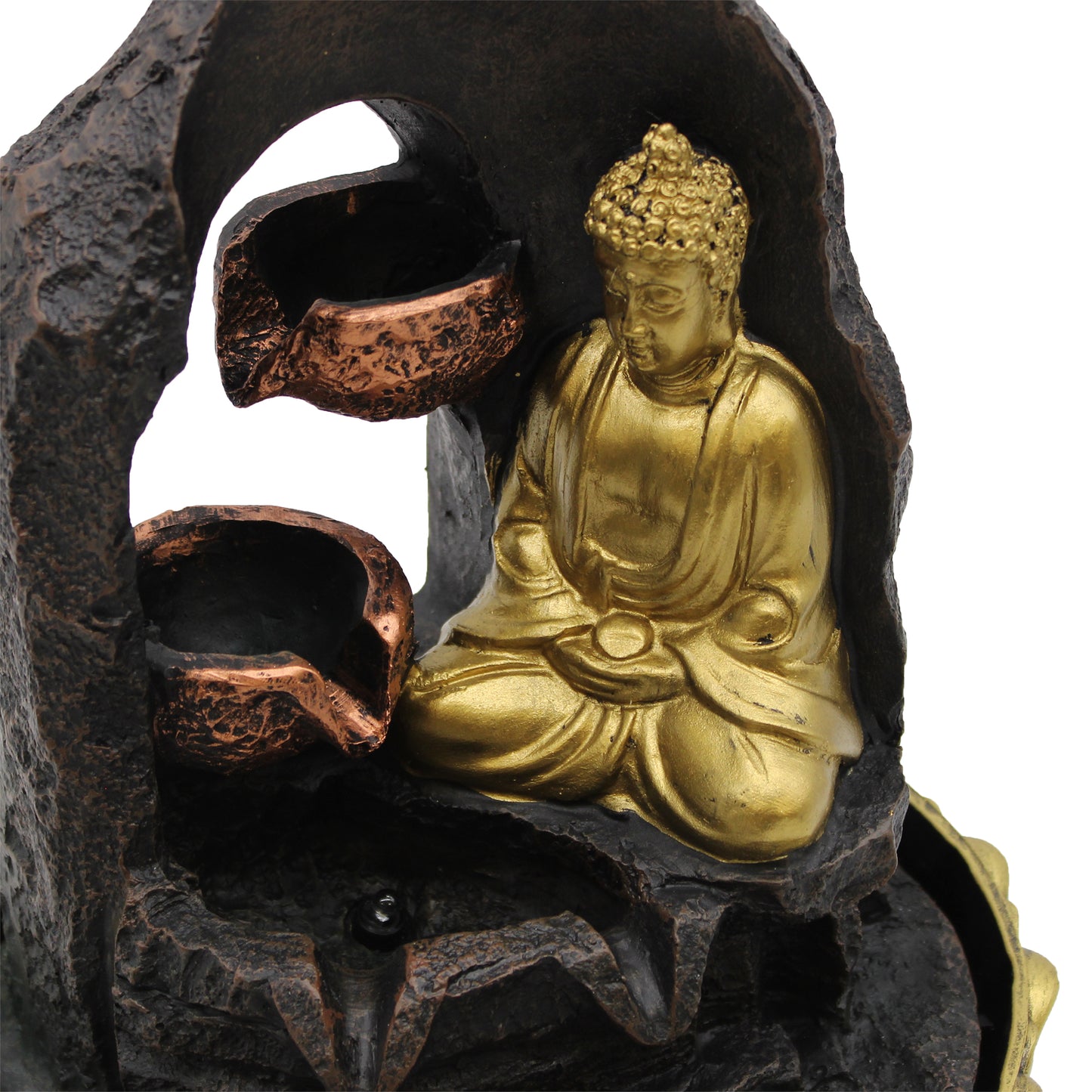Tisch-Wasserspiel – 30 cm – Goldener meditierender Buddha