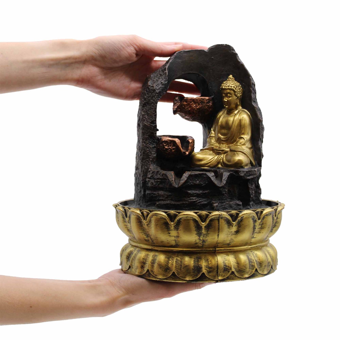Tisch-Wasserspiel – 30 cm – Goldener meditierender Buddha