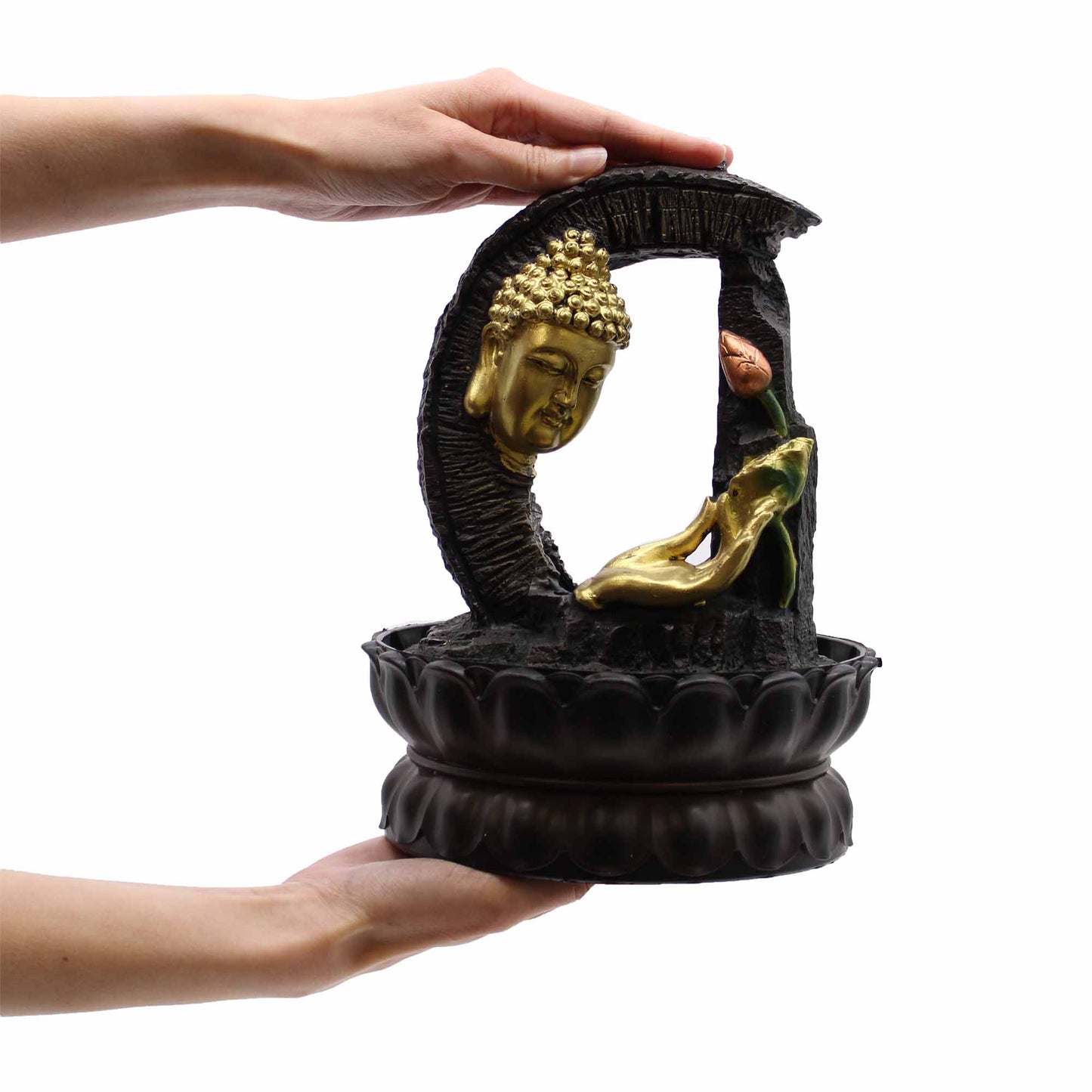 Tisch-Wasserspiel – 30 cm – Goldener Buddha und Lotus