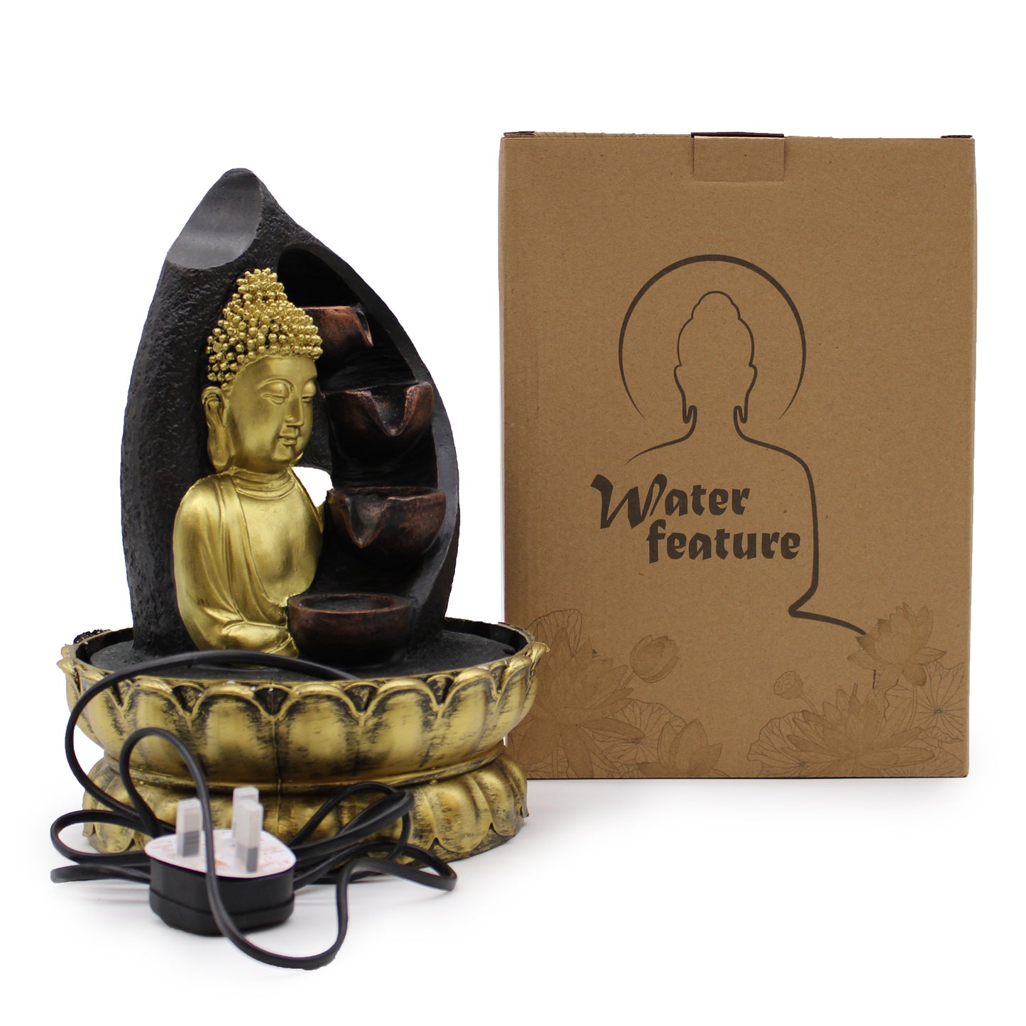 Tisch-Wasserspiel – 30 cm – Goldener Buddha und Gießtöpfe