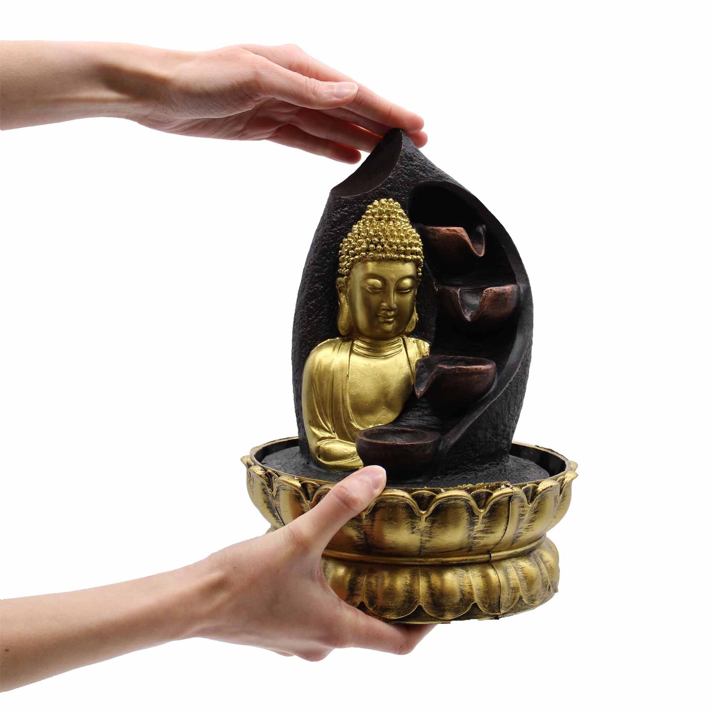 Tisch-Wasserspiel – 30 cm – Goldener Buddha und Gießtöpfe