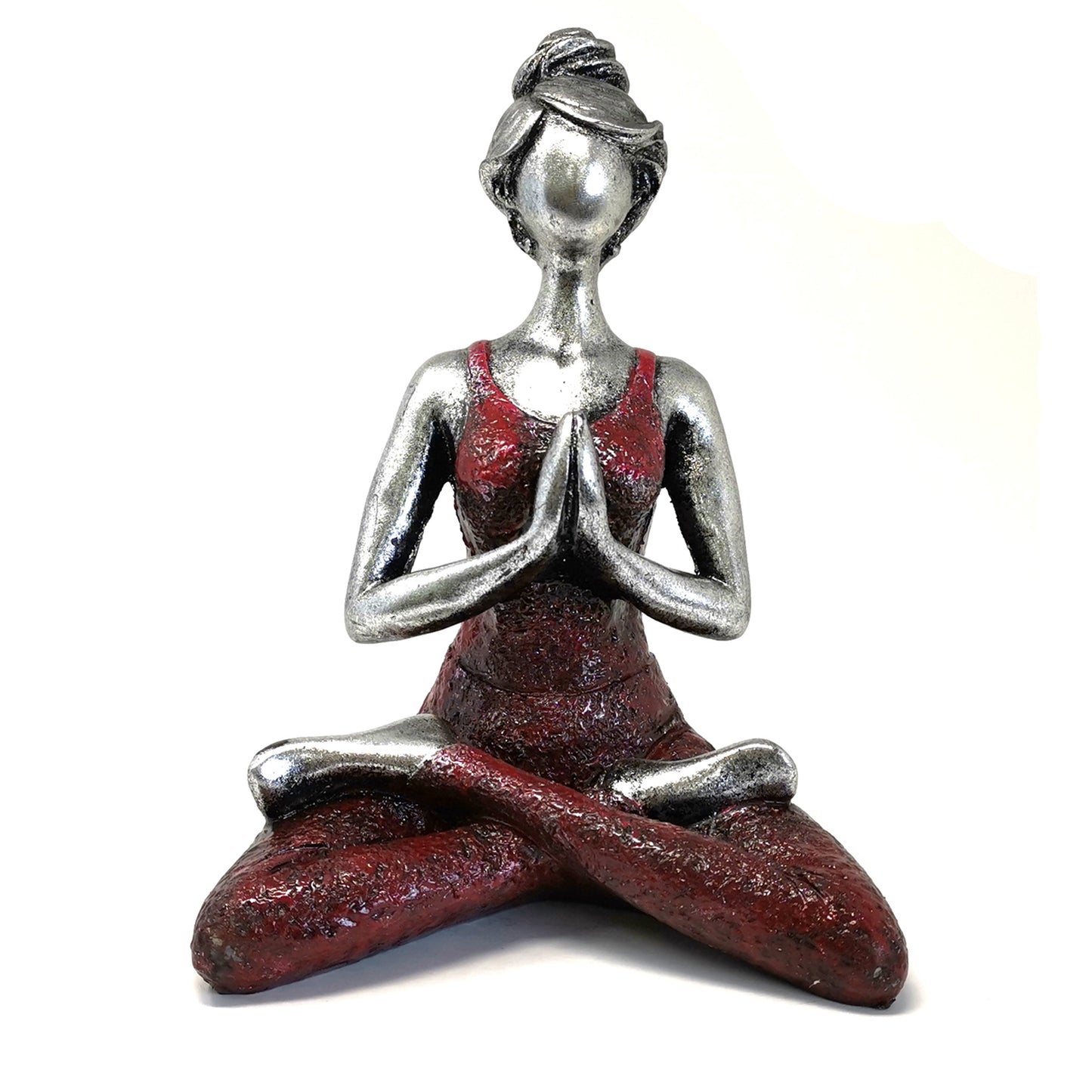 Yoga Lady Figur - Silber &amp; Bordeaux 24cm